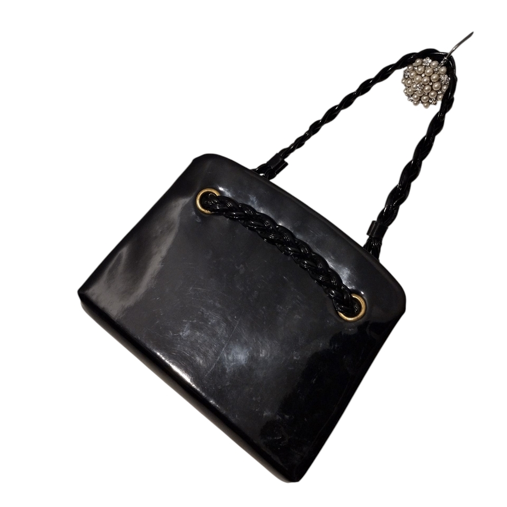 Vintage Black Patent Bag W/Braided Strap! 🔥